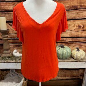 Ralph Lauren Womens Ruffled Vibrant Orange Short Sleeve Blouse Size M